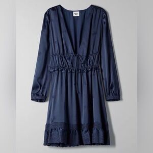 Sunday Best Navy Embroidered Silky Dress